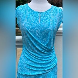 NWT New York & Company NY&C sz M faux wrap keyhole neckline top turquoise blue
